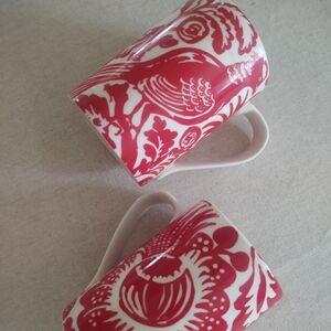 Bird🕊️💌 Fine Porcelain Mug-Set by 222 Fifth~ Set of 2, Red & White
